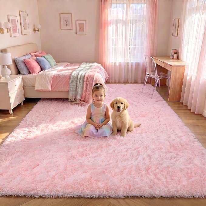 Pink Rugs for Bedroom Girls, Fluffy 4x6 Soft Plush Fuzzy Shaggy Kids Area Rug - Image 4