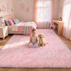 Pink Area Rugs for Living Room Girls Bedroom, 5x8 Fluffy Bedside Throw Rug by ONASAR