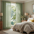 MYSKY HOME Sage Green Sheer Curtains 63 inch Length Semi Sheer Curtains - Image 2