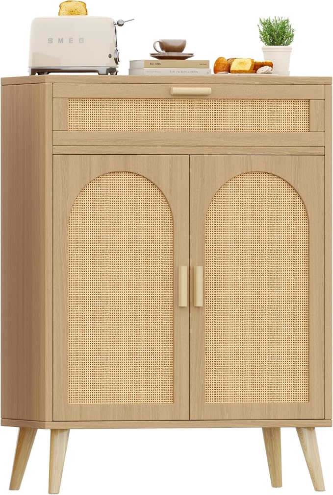 Rattan Buffet Sideboard Set of 2, Boho Buffet Cabinet - Image 9