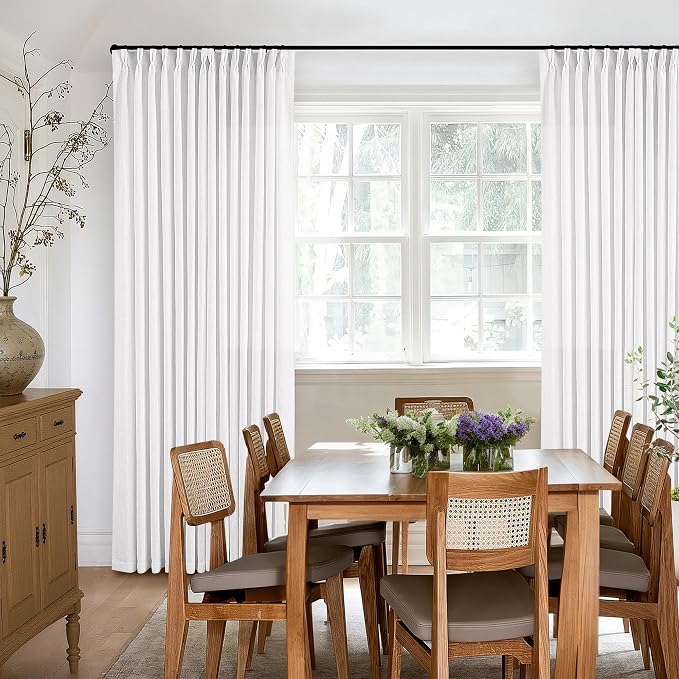 Snow White Linen Pinch Pleated Curtains 86 Inches Long 2 Panels | Textured Linen - Image 6