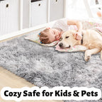 Amdrebio Tie-Dyed Light Grey Fluffy Large Rug 6x9 - Image 4