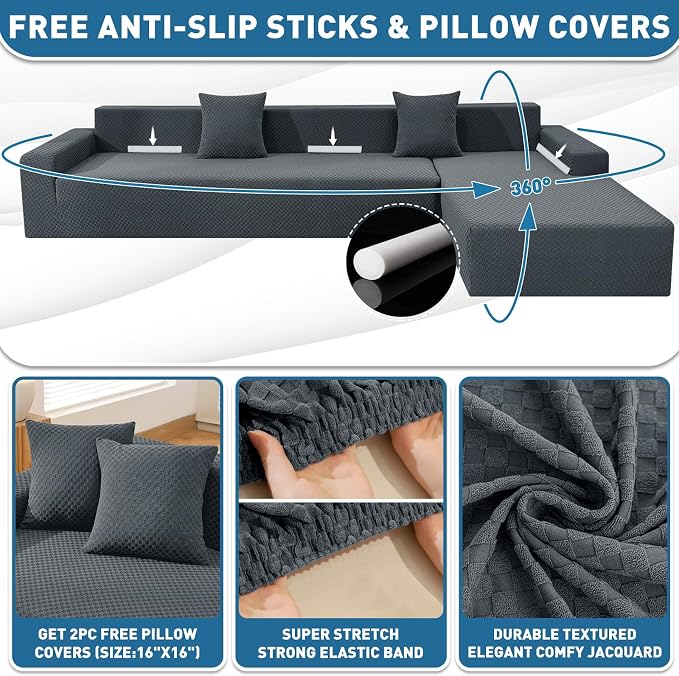 ZNSAYOTX Sectional Couch Covers, Stretch Jacquard Slipcovers - Image 2