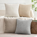 MIULEE Soft Corduroy Decorative Throw Pillow Covers Neutral Tan 18x18 | Set of 4 - Image 2