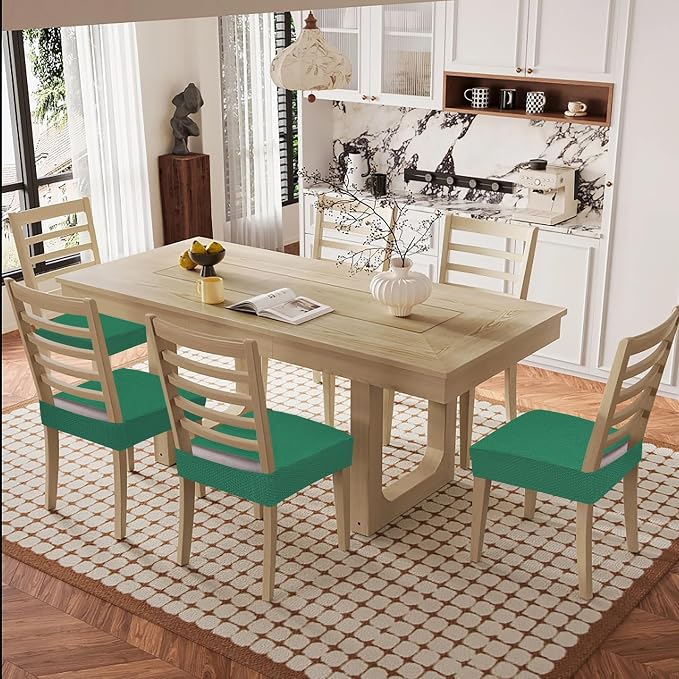 Smiry Waterproof Seat Covers for Dining Room Chairs Set of 6, Stretch Jacquard - Image 8
