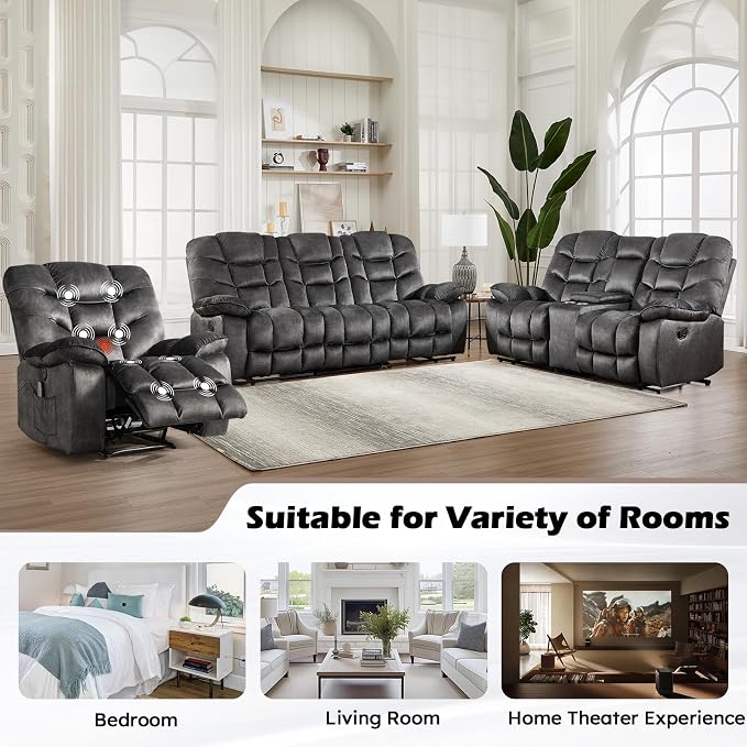 HAOMARKETS Manual Reclining Loveseat Sofa Set of 2 - Image 7