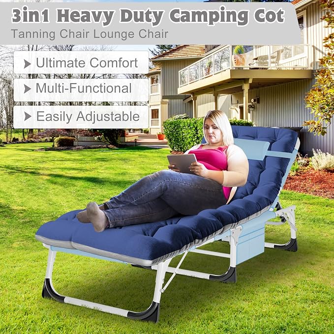ABORON 3 in 1 Sun Tanning Chair, Heavy Duty Folding Chaise Lounge Chairs - Image 8