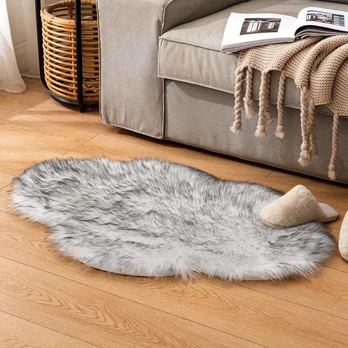 MIULEE Fluffy Area Rug 2'x3' Cloud Faux Fur Sheepskin Rug Gradient Grey | Luxury - Image 7