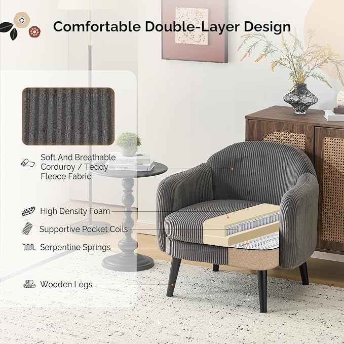 VINGLI 30.3" Wide Modern Barrel Accent Armchair - Image 3