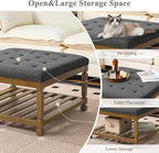 Befurtori Large Square Ottoman Coffee Table, Linen Solid Upholstered Footrest - Image 5