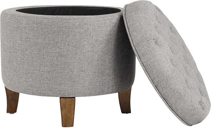 Homepop Home Decor | Upholstered Round Tufted Foot Rest Ottoman | Ottoman - Image 8