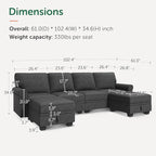 HONBAY Sectional Sofa with Storage Seat U Shaped Couch with Reversible Chaise - Image 2
