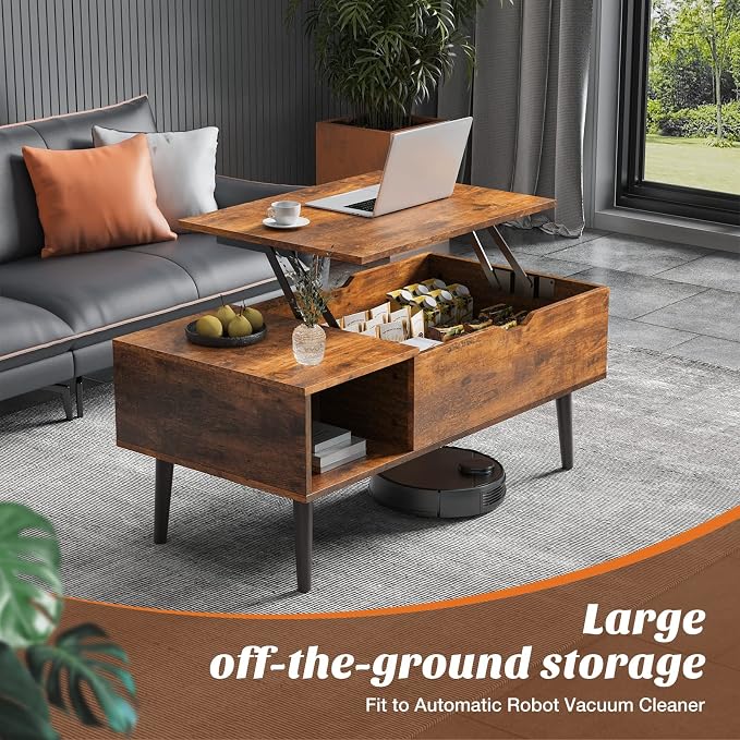 Sweetcrispy Wood Coffee Table Lift Top Coffee Tables - Image 4