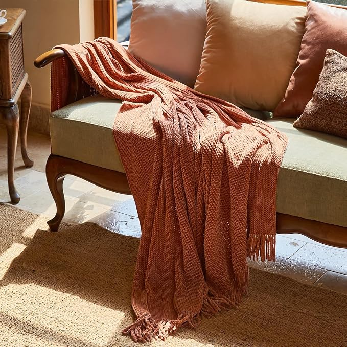 lifein Throw Blanket for Couch, Soft Boho Decor Bed Throw, Cozy Burnt Orange - Image 8
