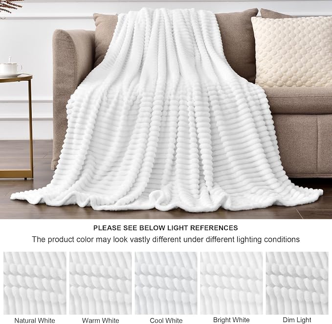 BEDELITE 3D Ribbed Jacquard White Fleece Twin Blanket - Image 7