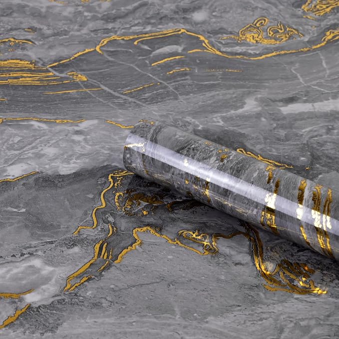 Grey Gold Marble Contact Paper for Countertops 15.7" X 78"Glossy Peel and Stick by Biyoeepeelstickwallpaper
