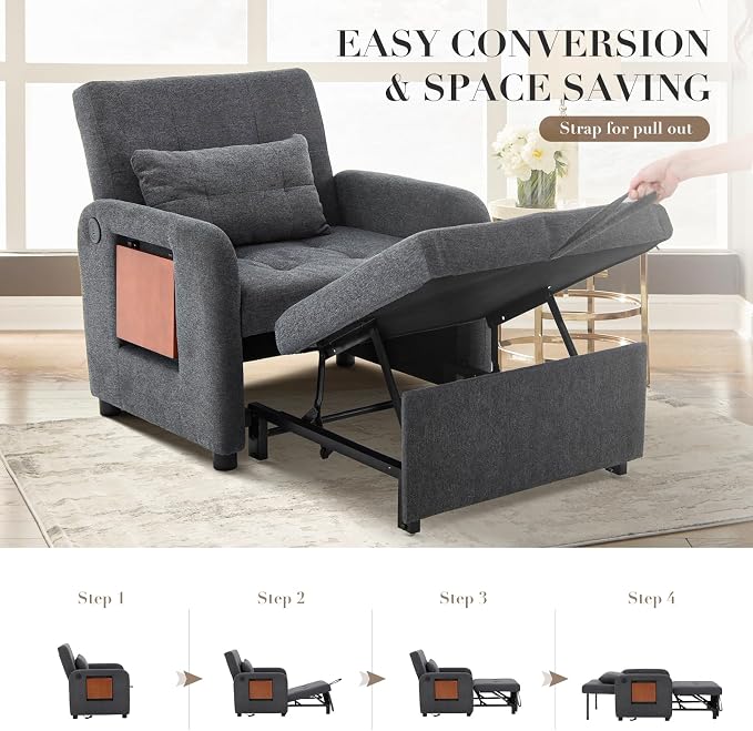 Convertible Sleeper Chair-Fabric Futon Sofa Bed, Single Sleeper Sofa, Small - Image 5