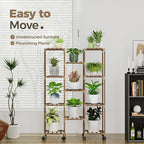 Bamworld Plant Stand With Wheels Indoor Outdoor Wood Plants Shelf - Image 2