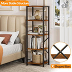 Furologee 5 Tier Tall Bookshelf, Rustic Narrow Bookcase, Display Standing Shelf - Image 4