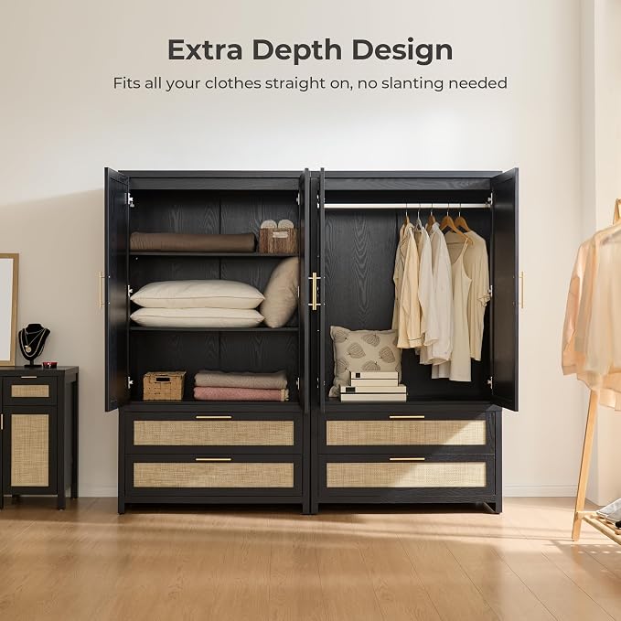 SICOTAS Armoire Wardrobe Closet, Larger Rattan Armoires Wardrobe Cabinet - Image 6