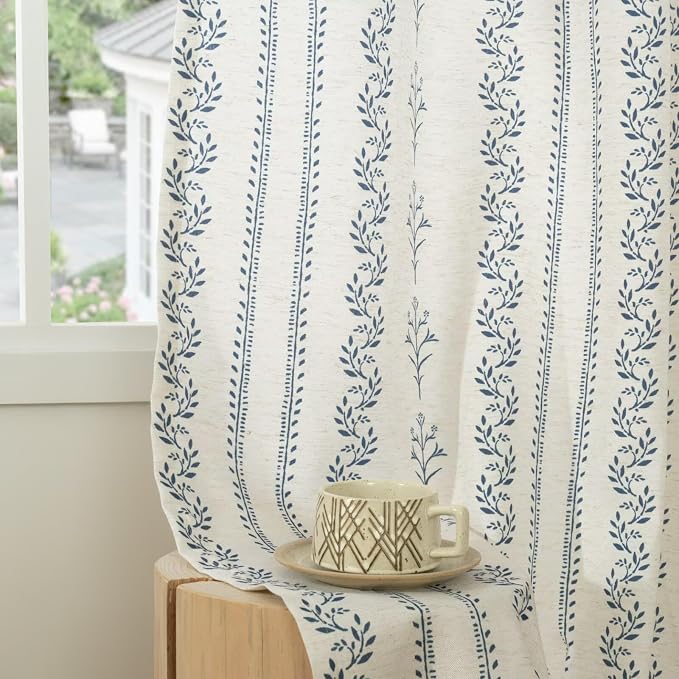 BGment Navy Blue Vintage Floral French Country Curtains 90 Inch Length - Image 8