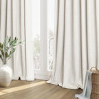 Beige White 100% Blackout Linen Curtains 126 Inch Length 2 Panels Set - Image 7