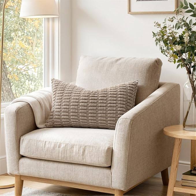 MIULEE Lumbar Corduroy Decorative Throw Pillow Covers 12x20 Light Brown | Pack - Image 2