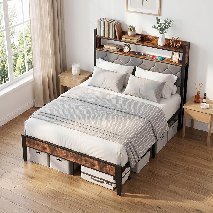 Full Size Bed Frame with Dual-Layer Headboard and Footboard, Bed Frame Full - Image 8