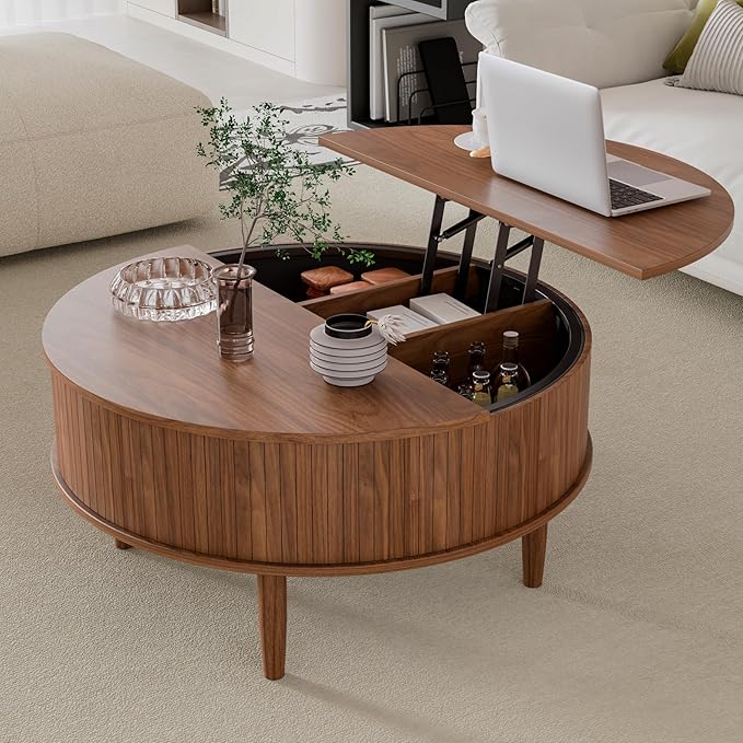 Round Fluted Lift Top Coffee Table by Boweniog