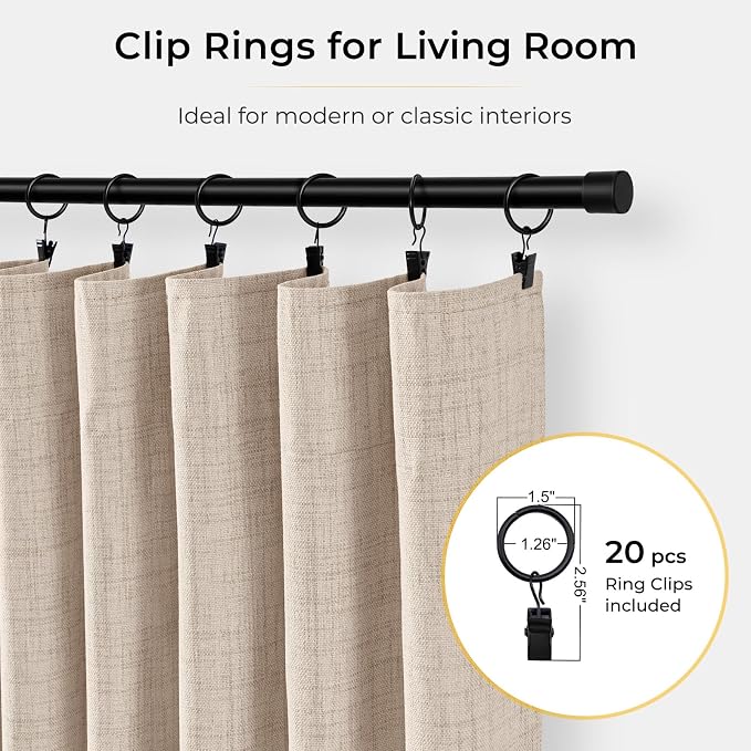100% Blackout Curtains for Bedroom Oatmeal Linen Look Curtains 80 Inch Long | - Image 3