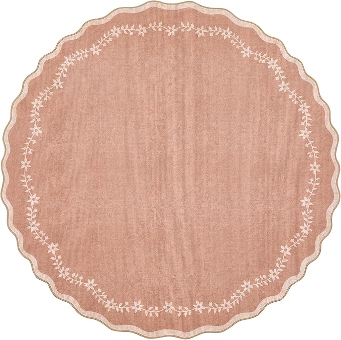 GarveeHome Round Rugs 6ft Scalloped Washable Circle Rug by GarveeHome