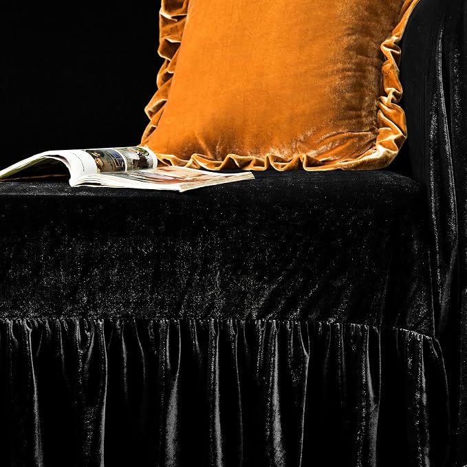 GLORY SEASON Velvet Sofa Cover Soft Decorative Luxurious Solid Exquisite Ruffle - Image 5