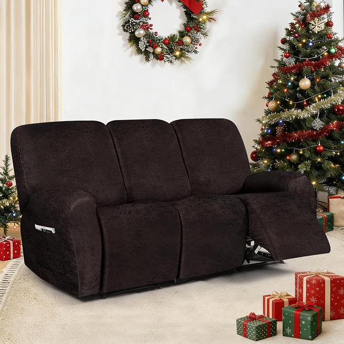 ANARACHON Leather Look Recliner Couch Cover, 8-Pieces Stretch Recliner Sofa - Image 2