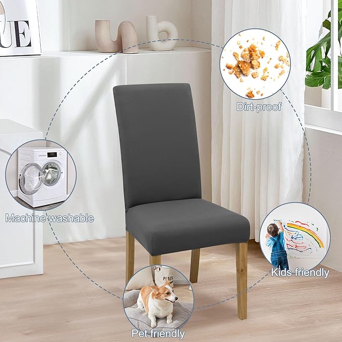 BIETYONE Stretch Dining Chair Covers Set of 8, Soft Removable Washable Kitchen - Image 6