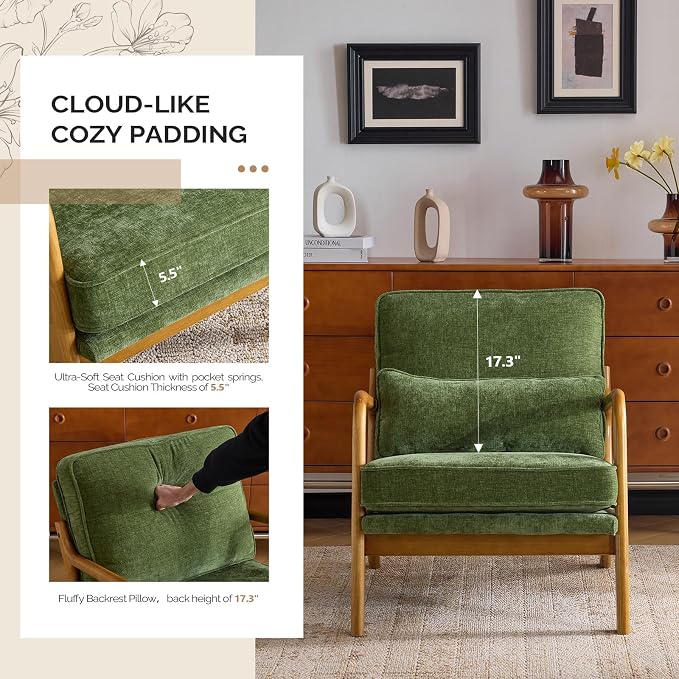 VINGLI Chenille Mid-Century Modern Accent Chair, Cute Reading Arm Chair - Image 6