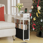 Leomonio White Side Table with Charging Station, Slim End Tables with Fabric - Image 7
