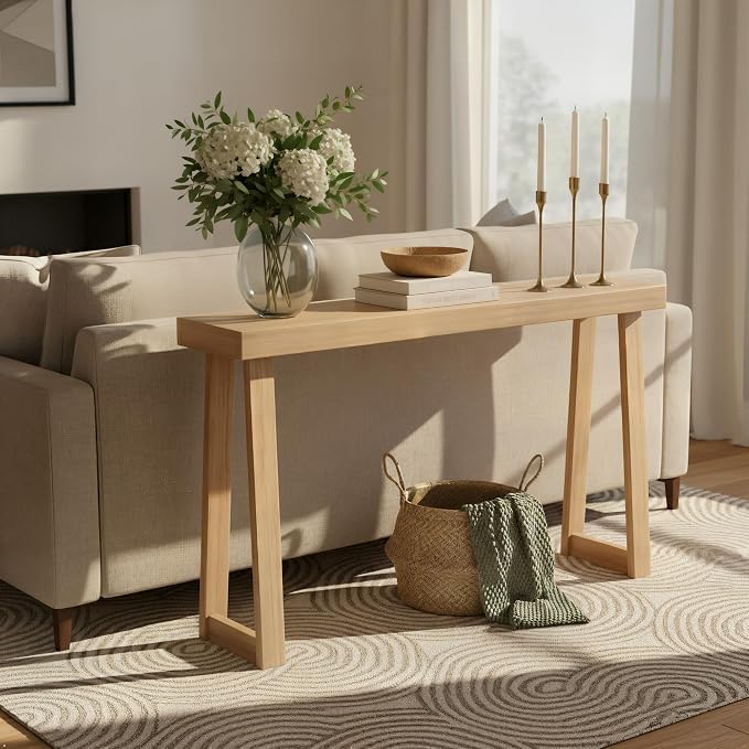 Plank+Beam Solid Wood Console Table, 56 Inch, Sofa Table, Narrow Entryway Table - Image 4