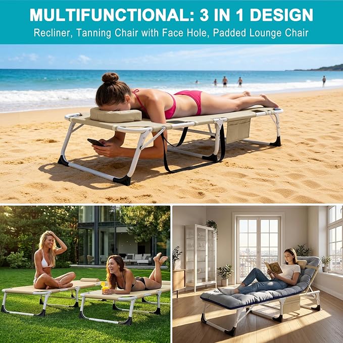 ABORON 3-in-1 Sun Tanning Chair – Oversized Folding Chaise Lounge - Image 7