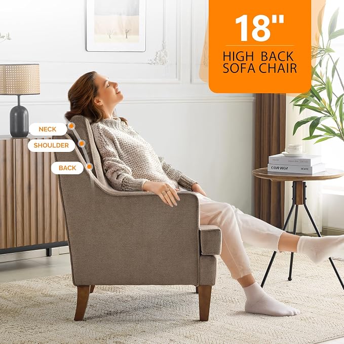 VINGLI Brown Accent Chair, Mid Century Modern Chairs, Upholstered Armchair - Image 4