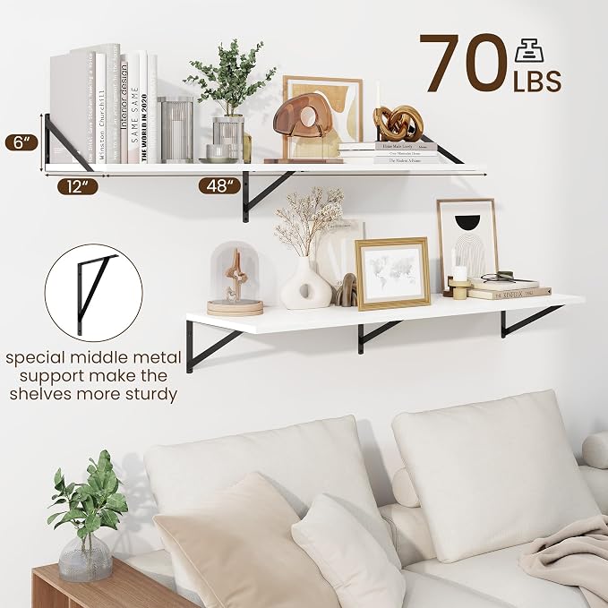 Fun Memories Floating Shelves for Wall, 12 Inch Deep Floating Shelves Set of 2 - Image 3