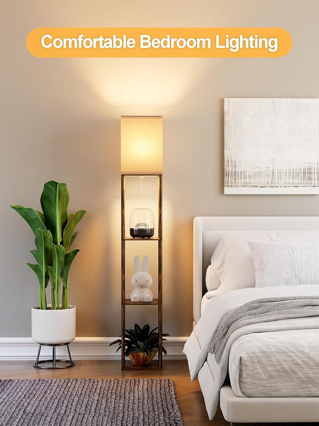 Floor Lamp with Shelves for Living Room Brown, Shelf Floor Lamp with 3 CCT LED - Image 8