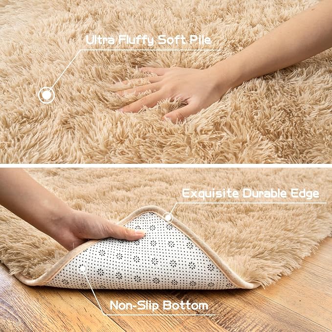 Pionblank Fluffy Area Rug for Bedroom 4x6, Indoor Plush Carpet, Camel | Shag - Image 7
