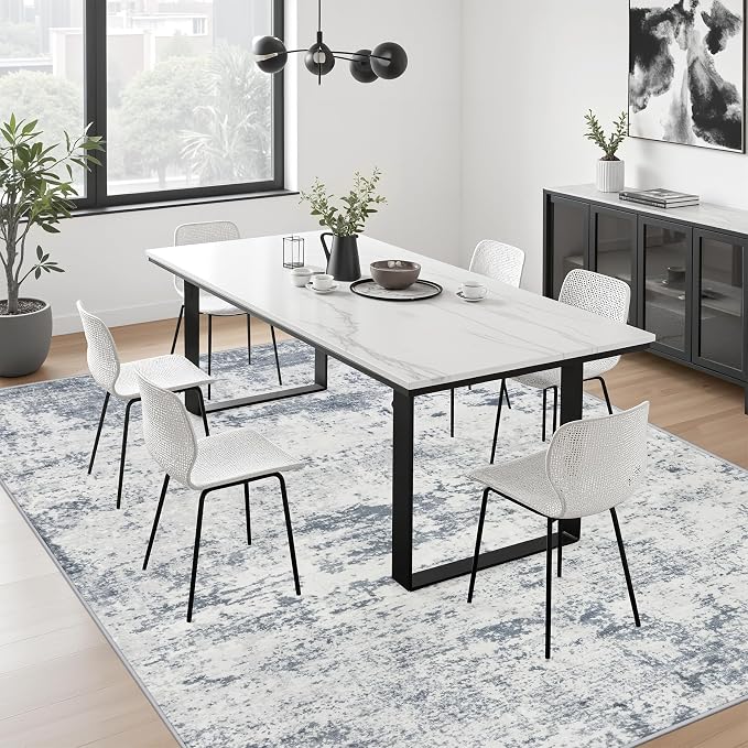 10x14 Area Rug Living Room: Modern Washable Soft Carpet Blue Grey | - Image 4