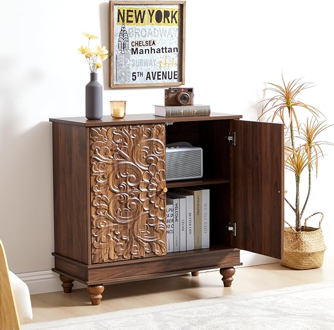 weselon Accent Cabinet with 2 Doors, Farmhouse Carved Buffet Sideboard with - Image 8