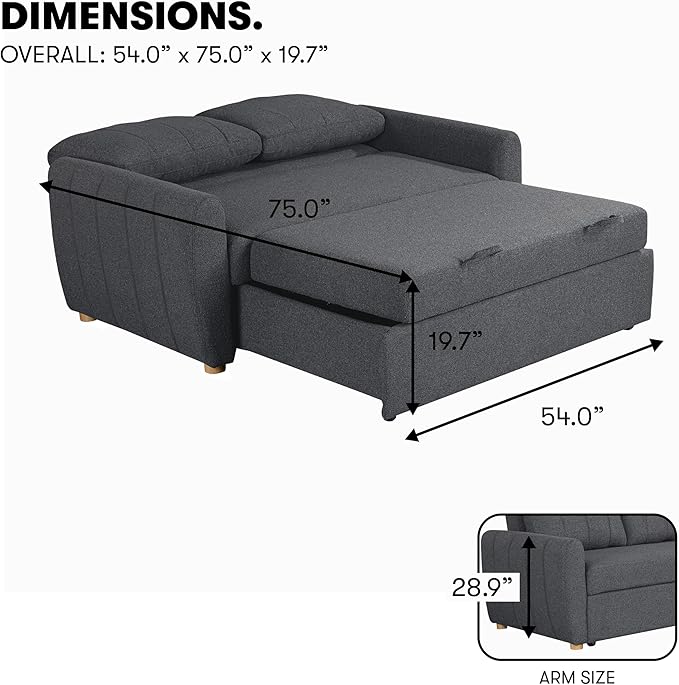 Serta Galway 66.5" Convertible Sleeper Loveseat, Full Size, Dreamcoil Comfort - Image 6