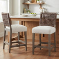 27-Inch Midcentury Modern Counter Stools, Wooden Wicker Stool Chairs by DMFurniture