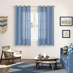 YoungsTex Blue Linen Curtains 68 Inch Length 2 Panels - Image 2