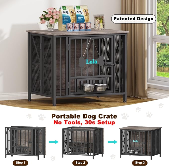 EasyCom Foldable Dog Crate Furniture, 31.5" Dog Crates - Image 2