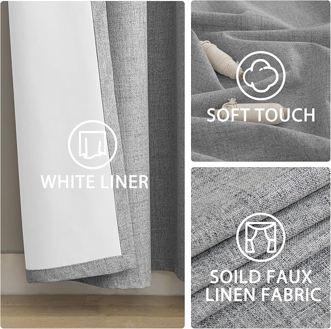 Yakamok Dove Grey Linen Textured Curtains 63 Inches Long - Image 6