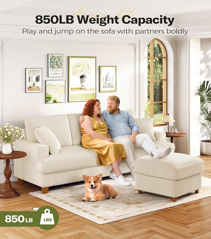 87in Corduroy Couch, Kidirect Sofa No Tool Assembly, Comfy Couches - Image 5
